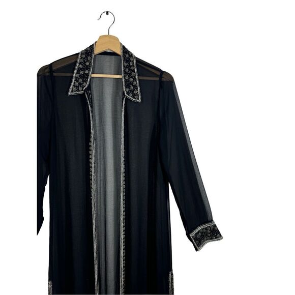 Mark & John By Gopal Black Sheer Beaded Embroidered Dress Jacket Size Medium - Picture 12 of 12